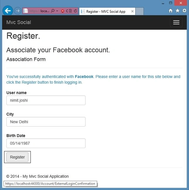 Fb Registeration in Mvc App
