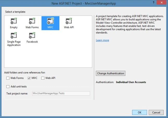 MVC Project Template in VS 2013