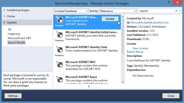 Updating Identity Packages