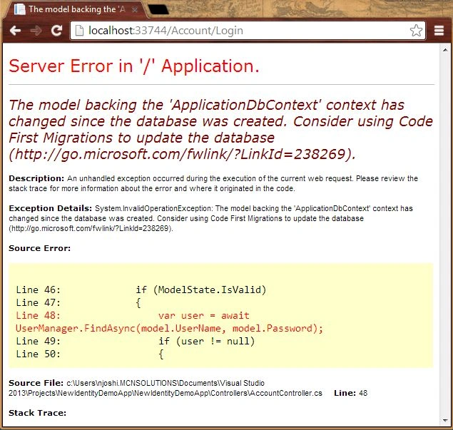 Model Backing Error in Identity