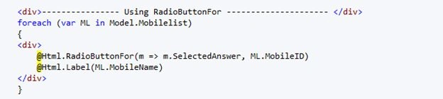 Use of RadioButtonFor