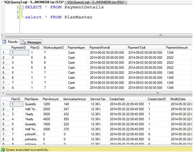 tables script and data for testing