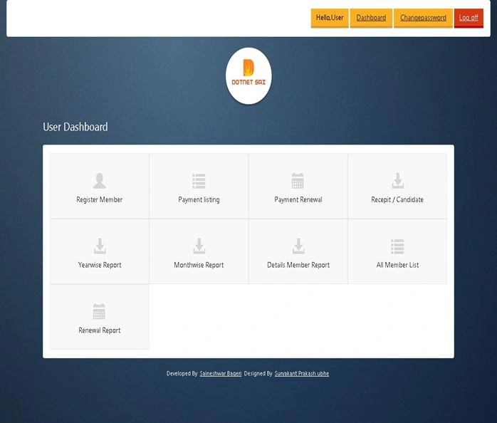 User Dashboard Register Member Master