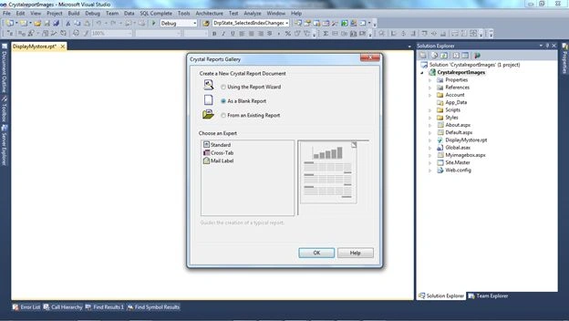 Crystal report to project
