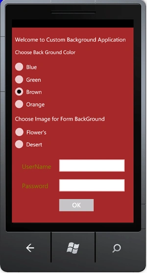 brown background in windows phone application