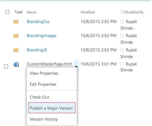 Publish the major version