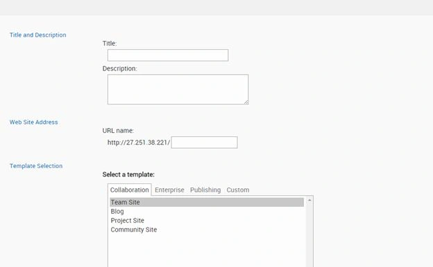 click new Subsite