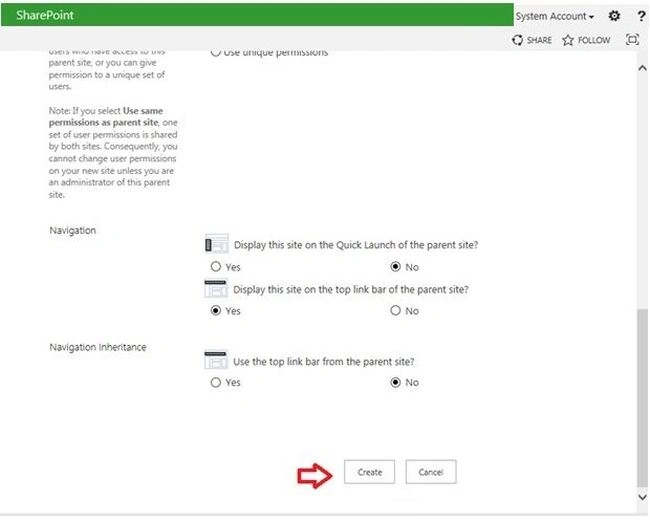 Click create button