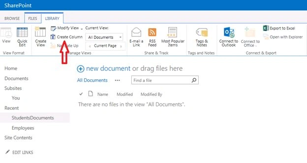 create column in List ribbon