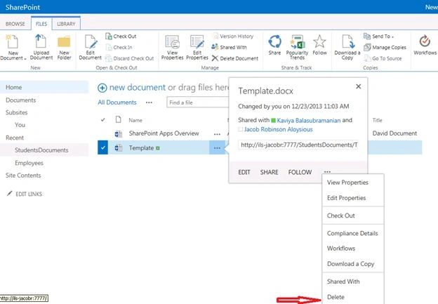 Delete item in your document library