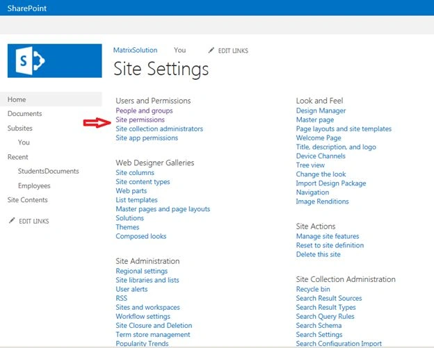 site permissions