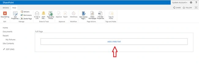 Click Add Web Part