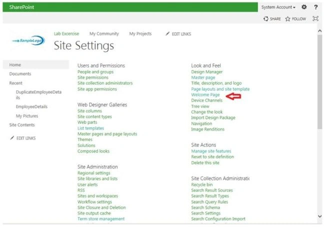 Welcome Page under Look