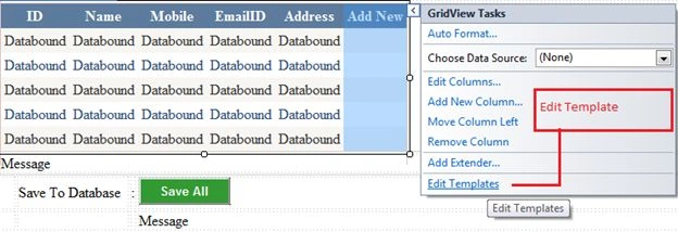 Edit Templates from Gridview Task