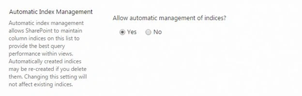 Automatic Index Management
