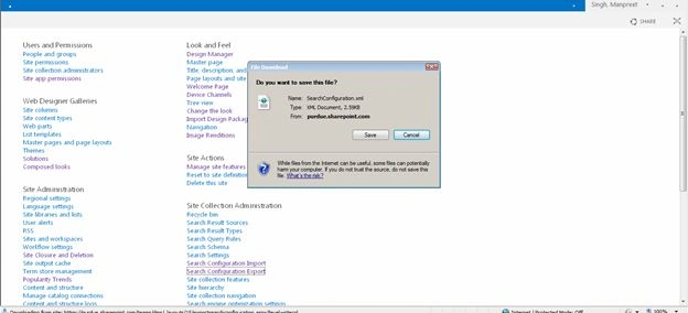 Export Search Configuration
