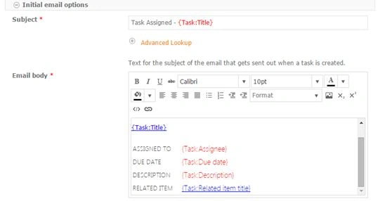 Enitial email option