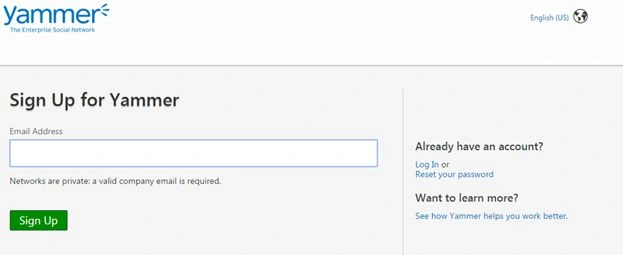 signup for yammer