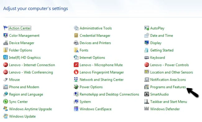 program and features
