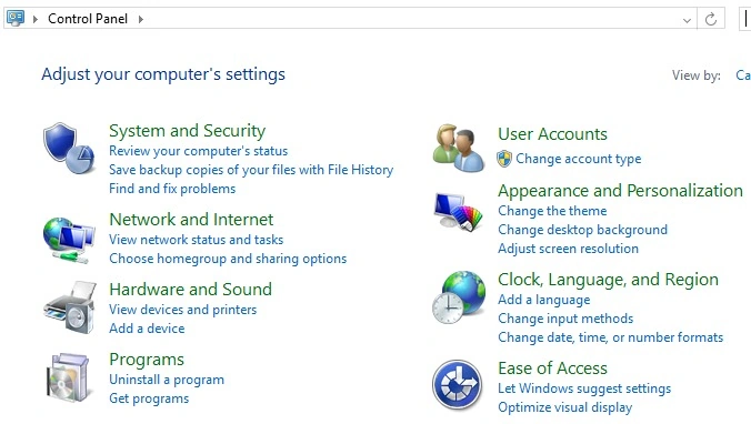 Click on control panel