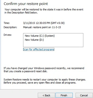 Confirm your restore point