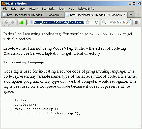 code tag in HTML5 code tag in HTML5
