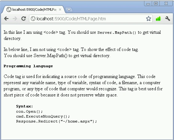 code tag in HTML5 code tag in HTML5