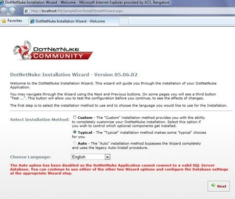 Installation wizard