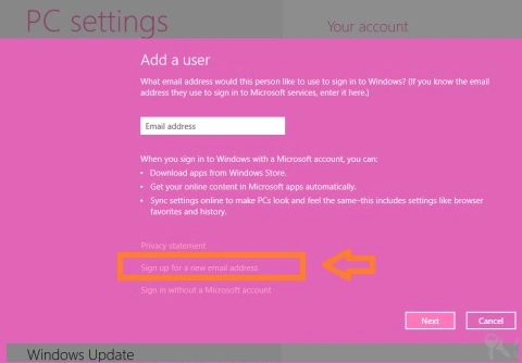 Click on sign up for new email address