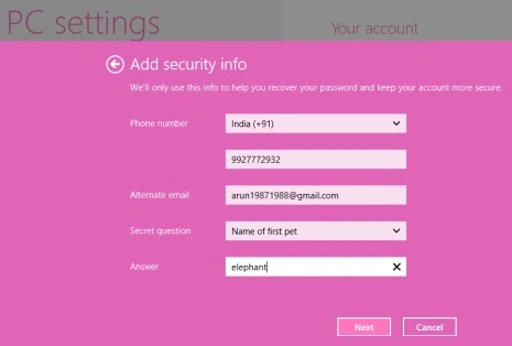 Security information and click on next button