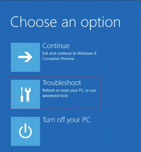 Troubleshoot option