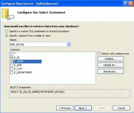 Configure the select statement