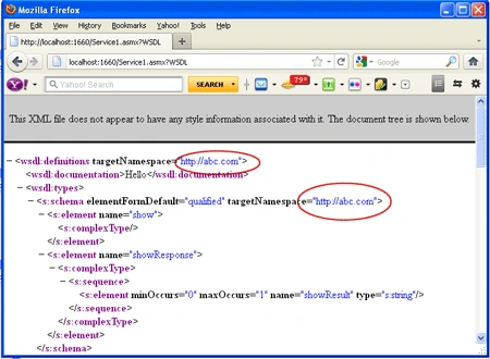 namespace property of webservice