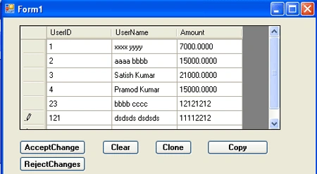 rejectchanges method in ado.net