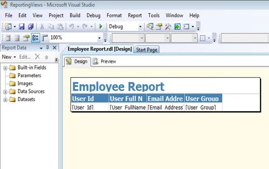 Design tab to-make the report