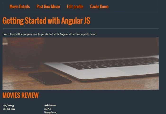 home page of the application