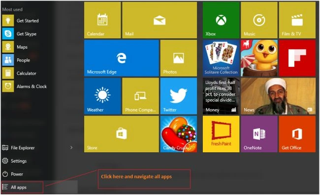 start menu
