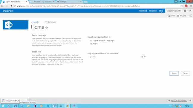 Click Export