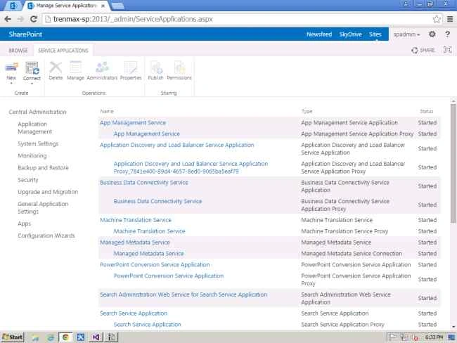 Click Manage service application