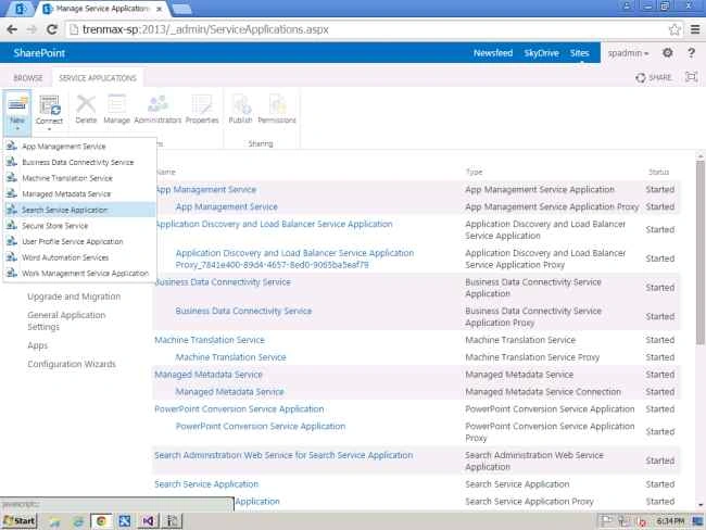 create Search service application