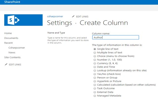 datatype of the column