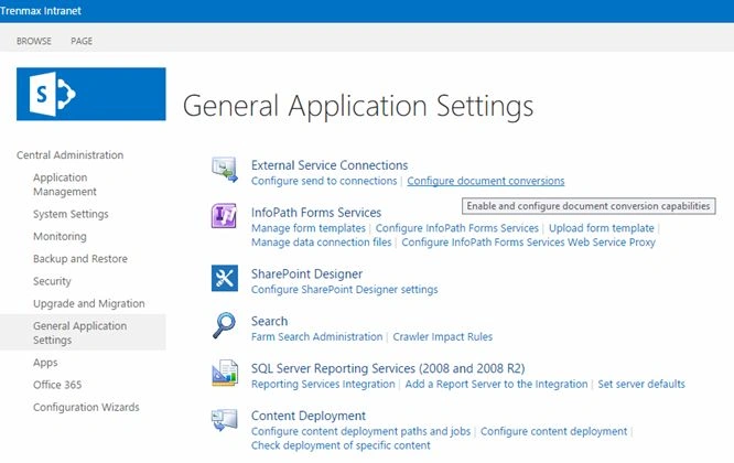 Click on configure document Conversions