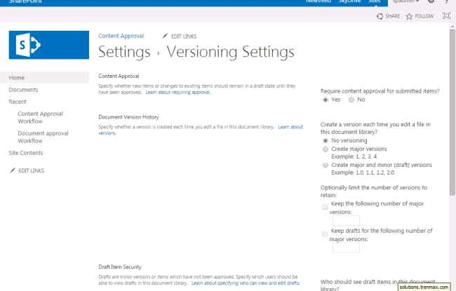 Click yes for enable content approval