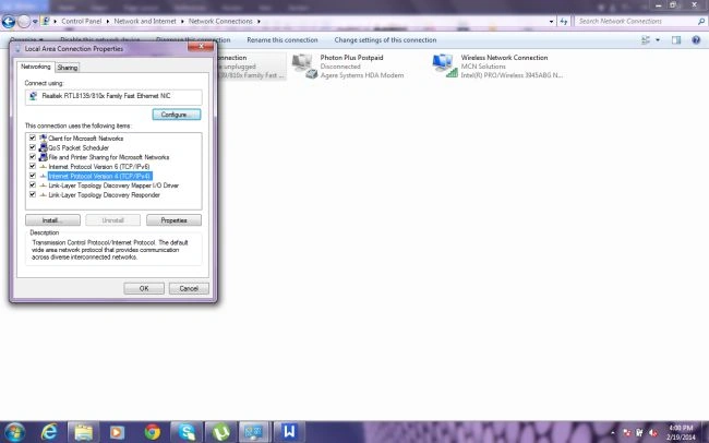 Local area connection properties