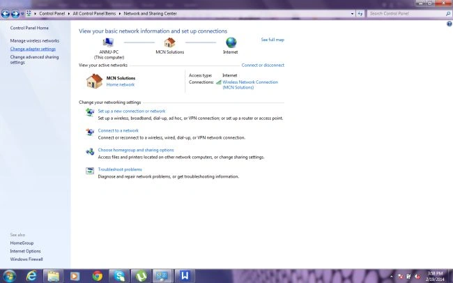 Network and sharing center