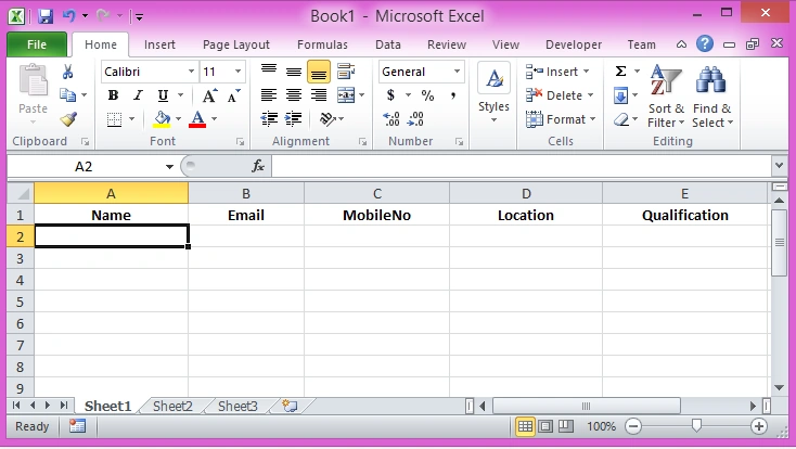 excel sheet