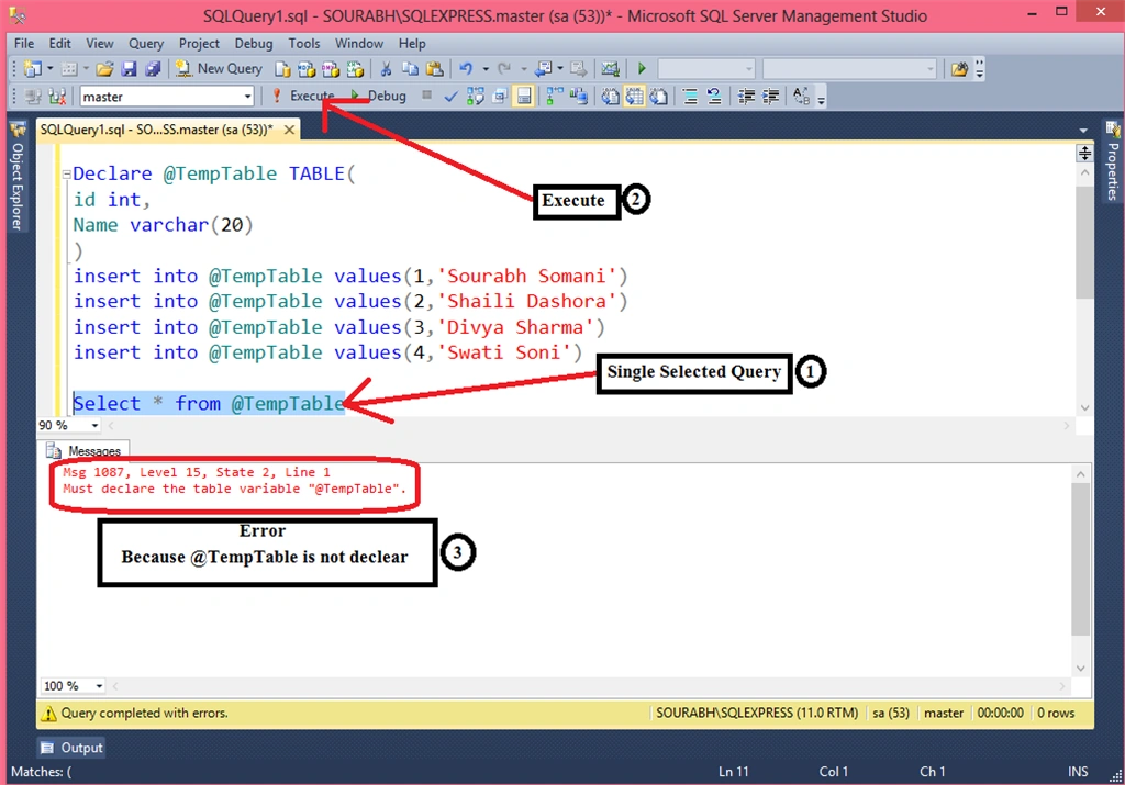 temporary tables and temporary variables