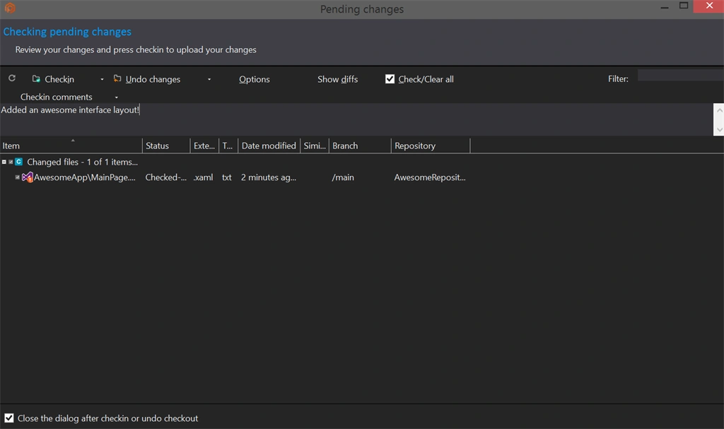 Pending Changes screen