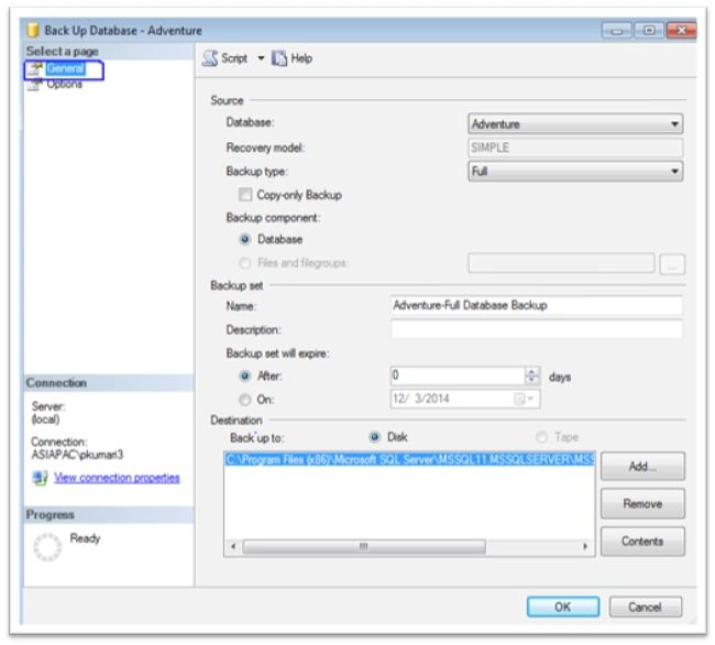 backup database