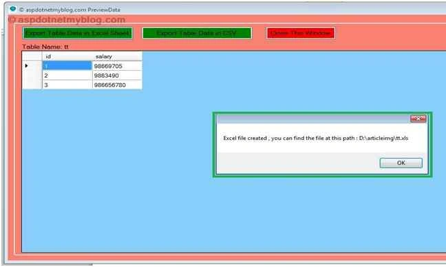 export data in Excel file